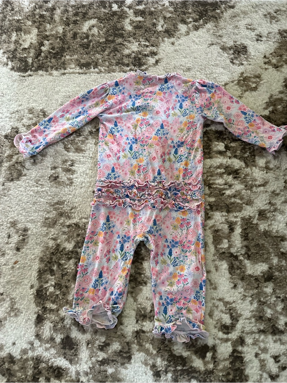 Magnetic Me Pink Floral Baby Romper with Ruffle Trim